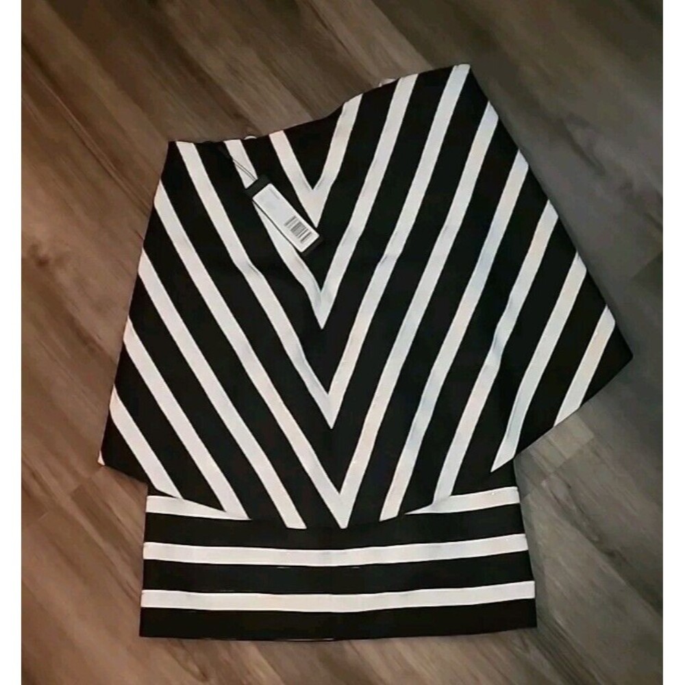 NWT Halston Heritage Strapless Dress 10 Metallic Stripe Asymmetrical MSRP $395